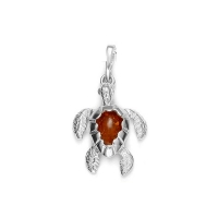 Pendentif tortue en Ambre et argent 925/1000 rhodié