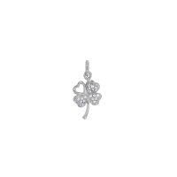 Pendentif trèfle 3 feuilles avec oxydes et 1 feuille coeur, argent 925/1000 platiné