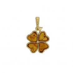 Pendentif trèfle Ambre cognac en argent 925/1000 doré