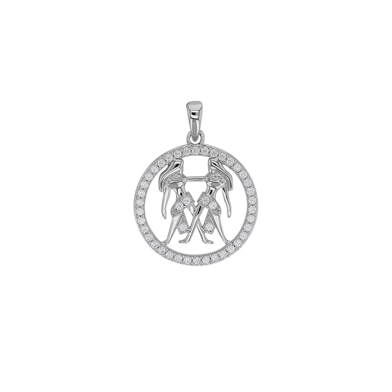 Pendentif zodiaque cercle Bélier avec oxydes, argent 925/1000 rhodié