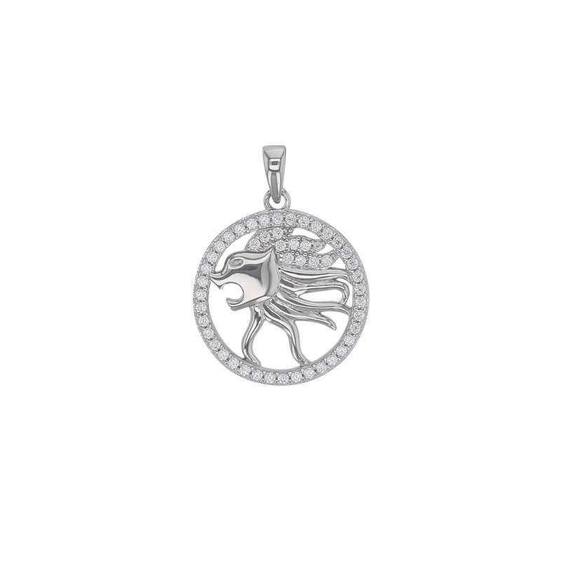 Pendentif zodiaque cercle Bélier avec oxydes, argent 925/1000 rhodié