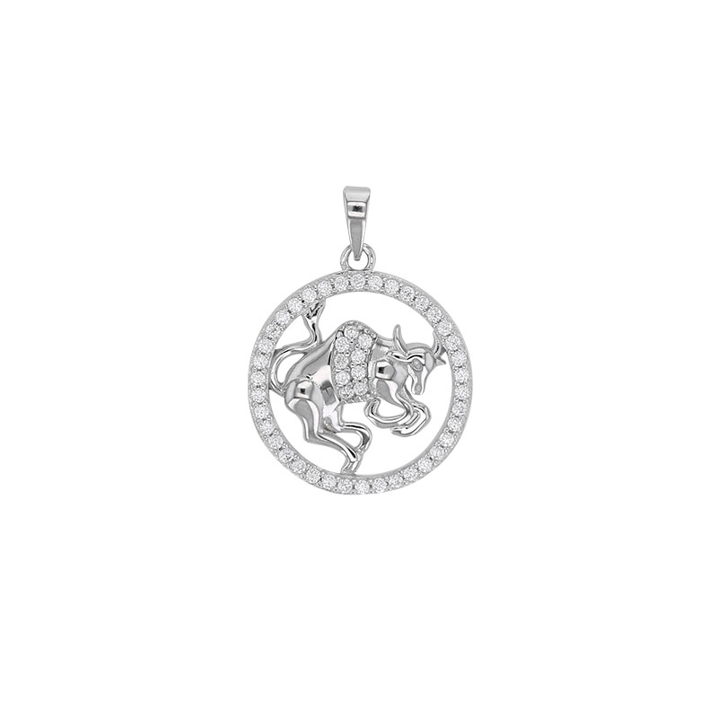 Pendentif zodiaque cercle Bélier avec oxydes, argent 925/1000 rhodié