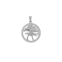 Pendentif zodiaque cercle Bélier avec oxydes, argent 925/1000 rhodié