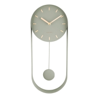 Pendule en acier vert sauge, aiguilles dorées