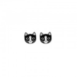 Perçage d'oreilles Inverness chat émail noir et blanc, acier inoxydable