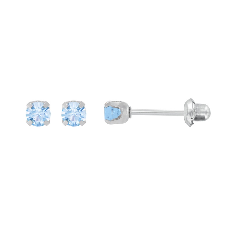 Perçage d'oreilles Inverness cristal aigue-marine carré 3mm sur Acier inoxydable
