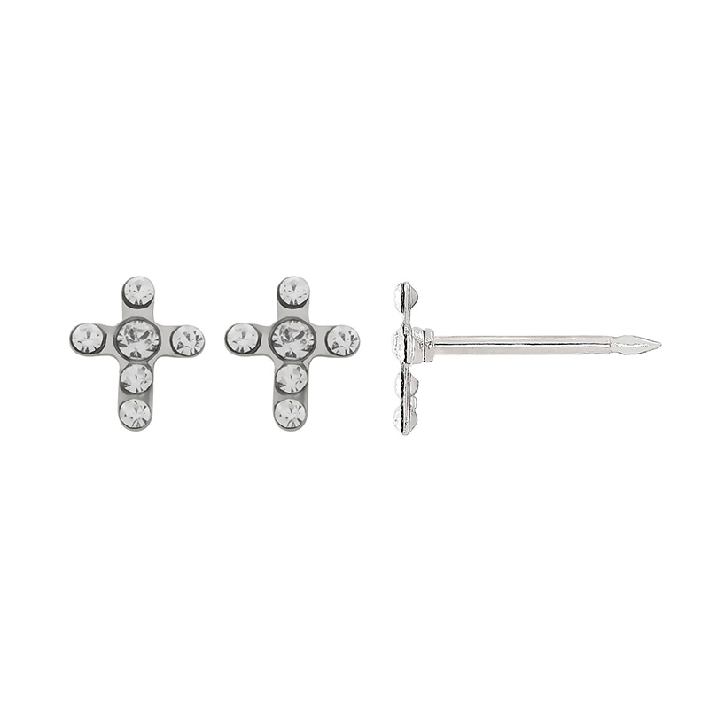 Perçage d'oreilles Inverness Croix acier inoxydable ornée de cristaux