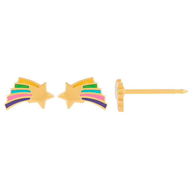 Perçage d'oreilles Inverness Fantaisie, acier doré à l'or fin, orné d'un arc en ciel émaillé