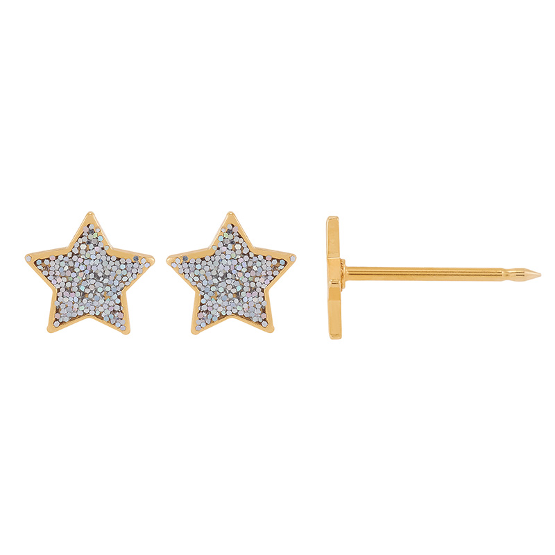 Perçage d'oreilles Inverness Fantaisie, acier doré à l'or fin, orné étoile paillettée