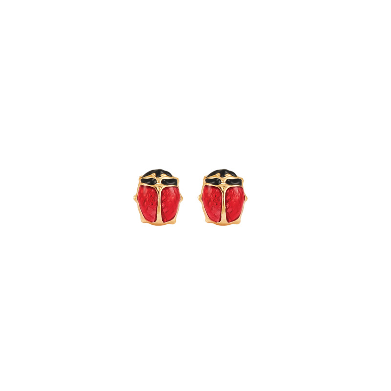 Perçage d'oreilles Inverness Fantaisie Coccinelle émaillée rouge, acier doré à l'or fin