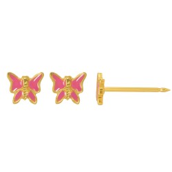 Perçage d'oreilles Inverness Fantaisie Papillon émaillé rose en acier doré à l'or fin