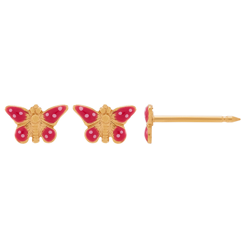 Perçage d'oreilles Inverness Fantaisie Papillon émaillé rouge et blanc en acier doré à l'or fin