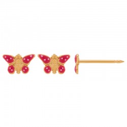 Perçage d'oreilles Inverness Fantaisie Papillon émaillé rouge et blanc en acier doré à l'or fin