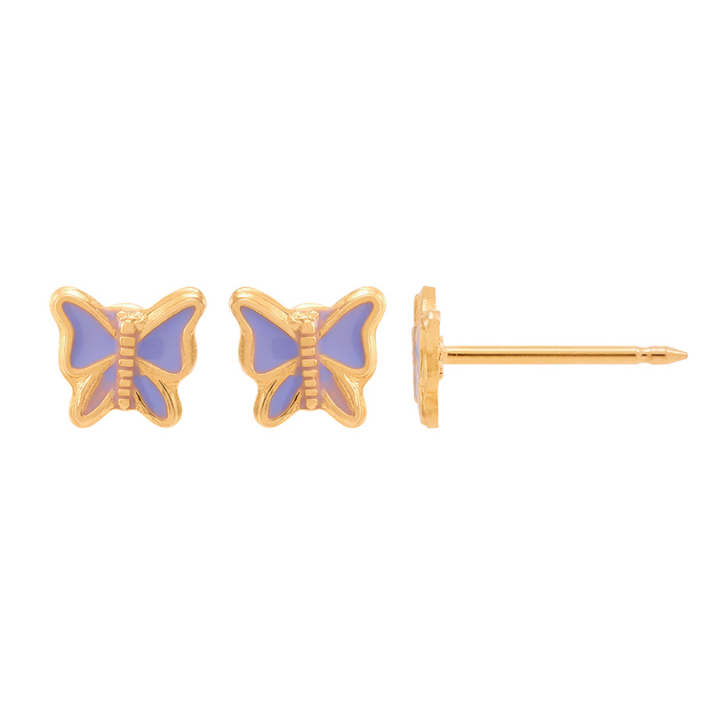 Perçage d'oreilles Inverness Fantaisie Papillon émaillé violet en acier doré à l'or fin