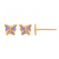Perçage d'oreilles Inverness Fantaisie Papillon émaillé violet en acier doré à l'or fin