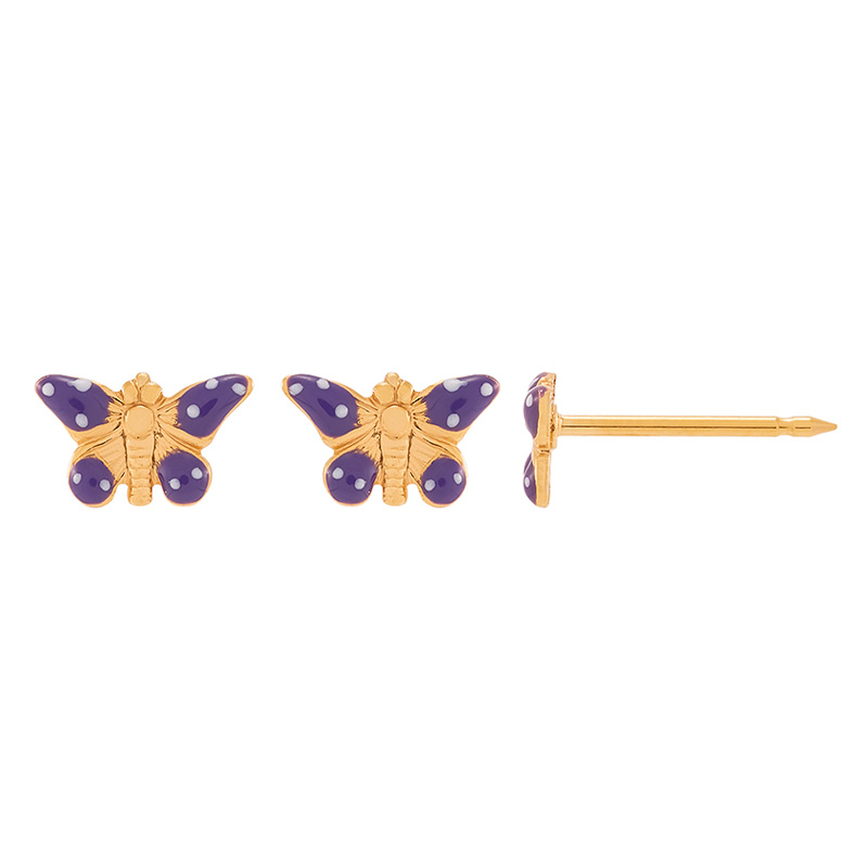 Perçage d'oreilles Inverness Fantaisie Papillon émaillé violet et blanc en acier doré à l'or fin