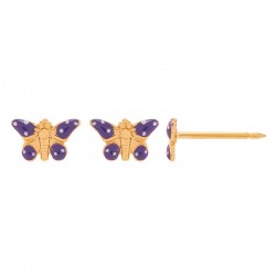 Perçage d'oreilles Inverness Fantaisie Papillon émaillé violet et blanc en acier doré à l'or fin