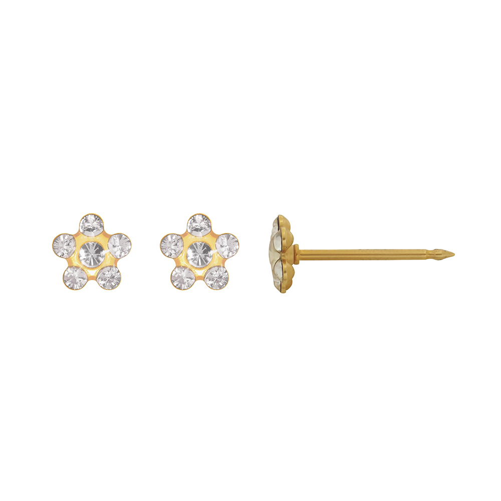 Perçage d'oreilles Inverness Fleur acier doré à l'or fin orné de cristaux blancs