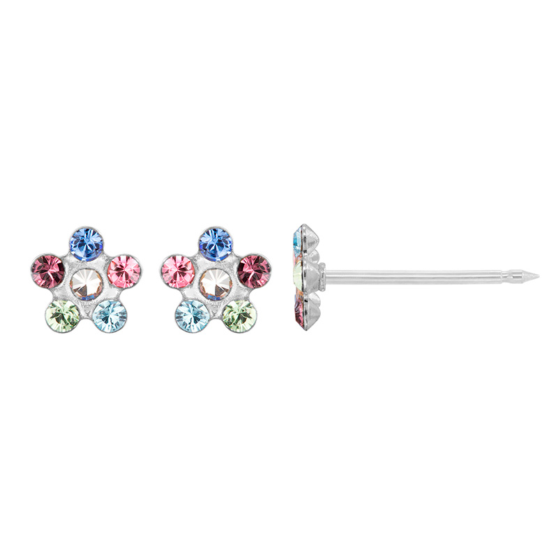 Perçage d'oreilles Inverness Fleur acier inoxydable orné de cristaux de couleurs