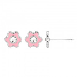 Perçage d'oreilles Inverness fleur cristal et émail rose, acier inoxydable