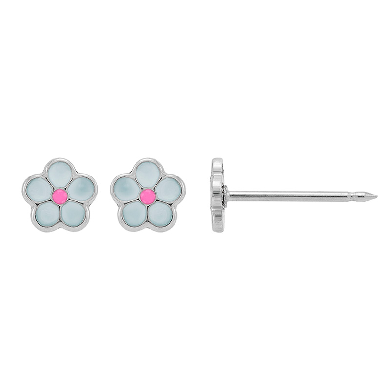 Perçage d'oreilles Inverness fleur émaillé rose et blanc, acier inoxydable