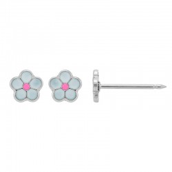 Perçage d'oreilles Inverness fleur émaillé rose et blanc, acier inoxydable