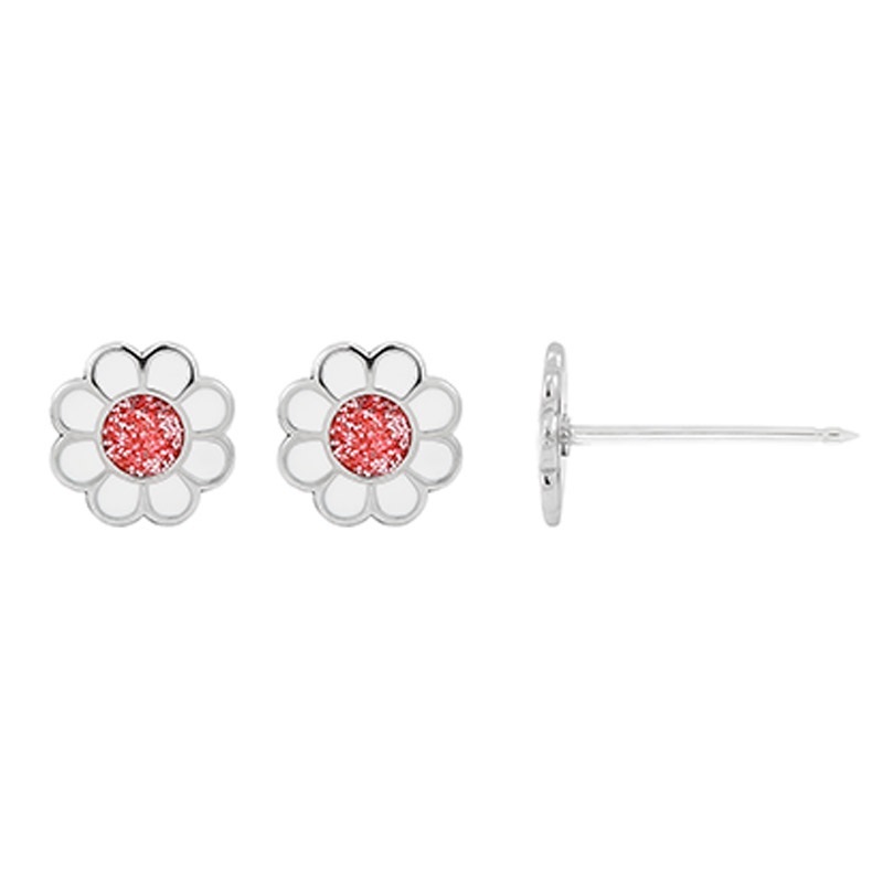 Perçage d'oreilles Inverness fleur rose et blanc, acier inoxydable