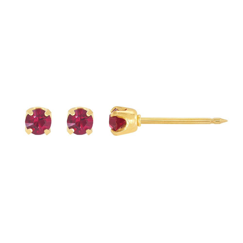 Perçage d'oreilles Inverness Janvier en acier doré à l'or fin orné de cristaux rouge grenat