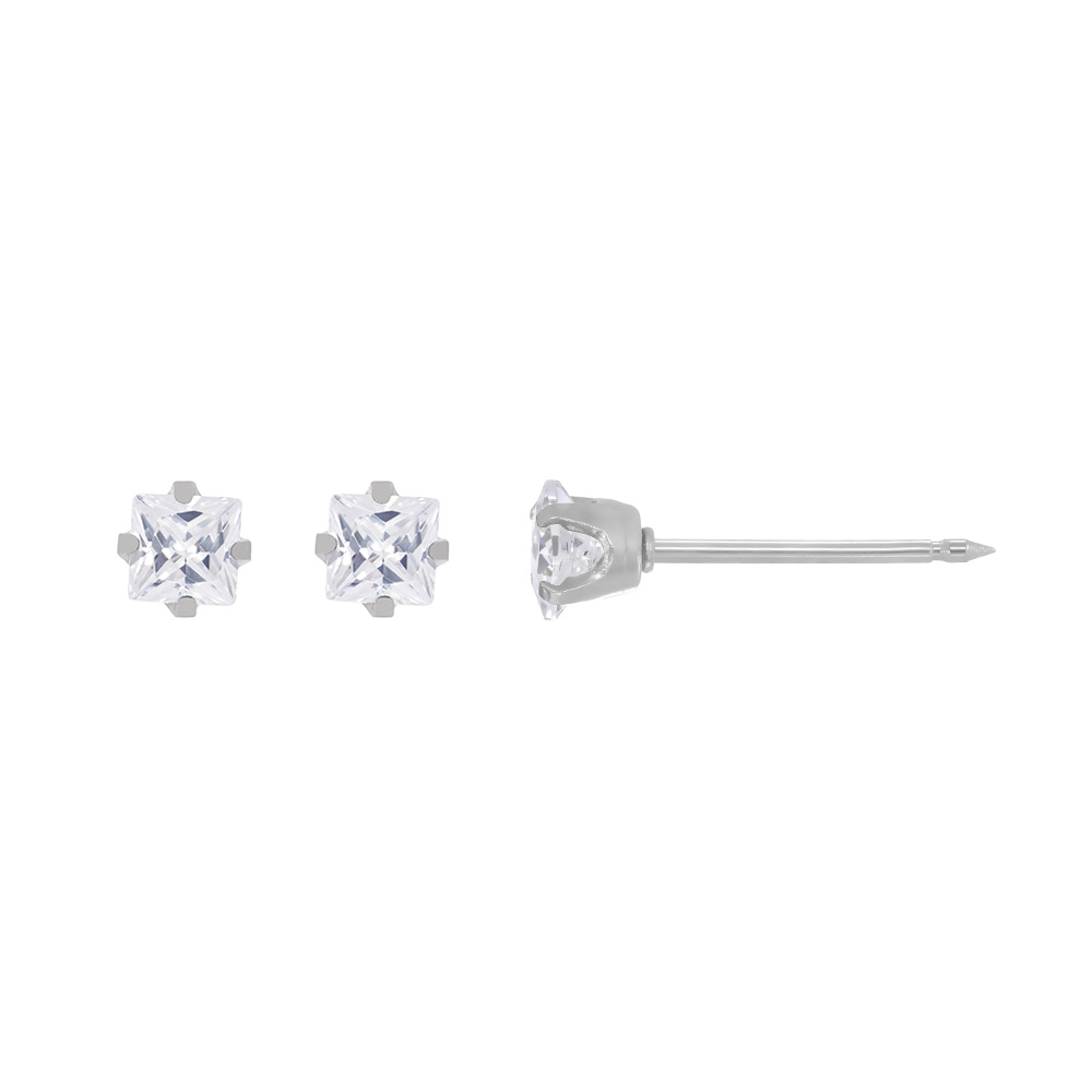 Perçage d'oreilles Inverness Oxyde de zirconium carré serti griffes 3mm sur acier inoxydable