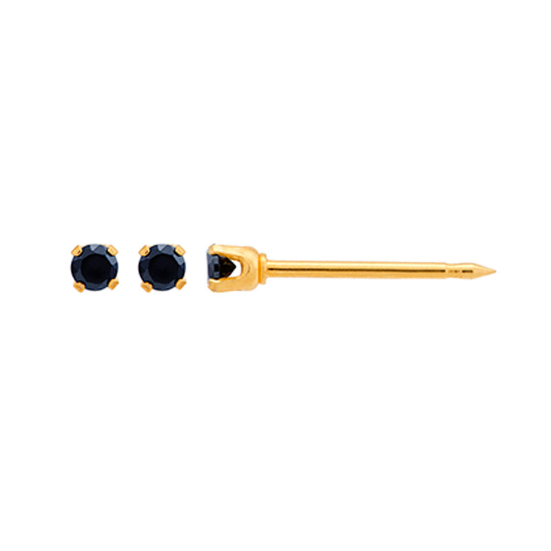 Perçage d'oreilles Inverness, oxyde de zirconium noir 2mm, acier doré à l'or fin