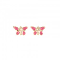 Perçage d'oreilles Inverness papillon émail rose, Or 375/1000