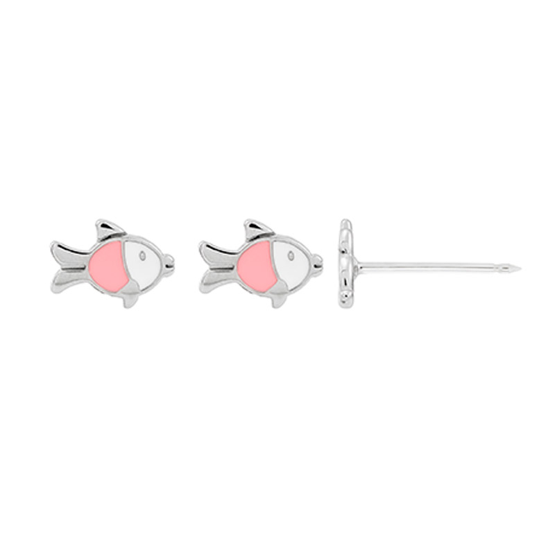Perçage d'oreilles Inverness poisson rose et blanc, acier inoxydable