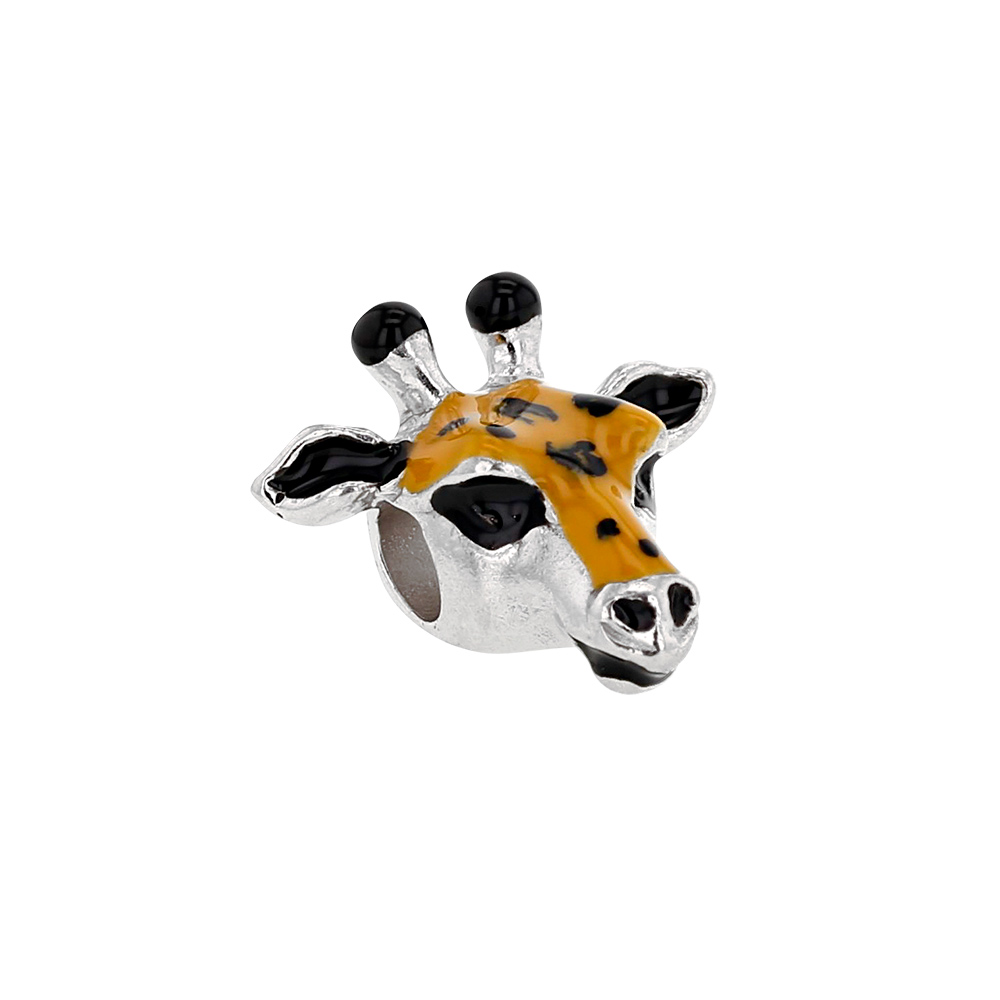 Perle Animal sauvage argent 925/1000 rhodié - Girafe laqué