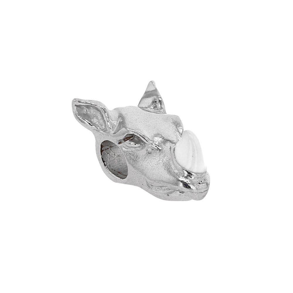 Perle Animal sauvage argent 925/1000 rhodié - Rhinocéros laqué