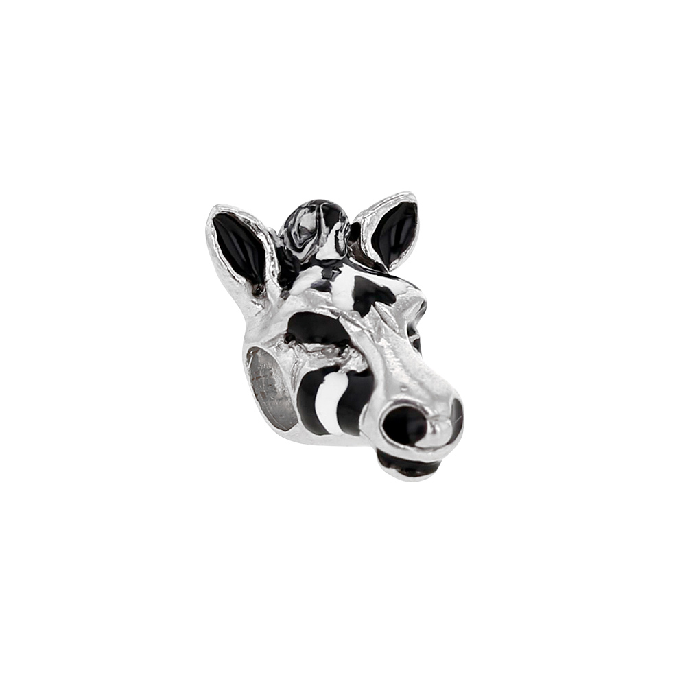 Perle Animal sauvage argent 925/1000 rhodié - Zèbre laqué