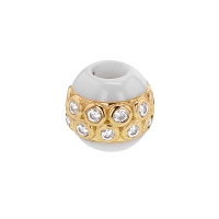 Perle blanche céramique et argent 925/1000 doré avec oxydes de zirconium (sertis clos)