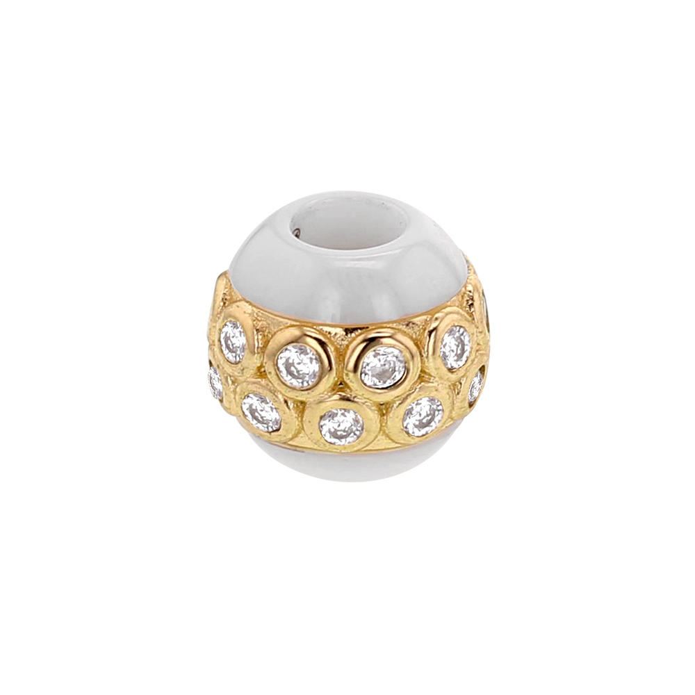 Perle blanche céramique et argent 925/1000 doré avec oxydes de zirconium (sertis clos)