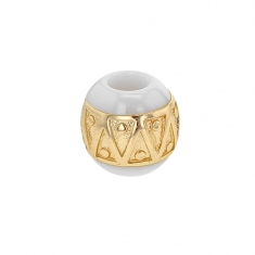 Perle blanche en céramique argent 925/1000 doré - motif triangles