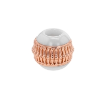 Perle blanche en céramique avec stries en argent 925/1000 doré rose