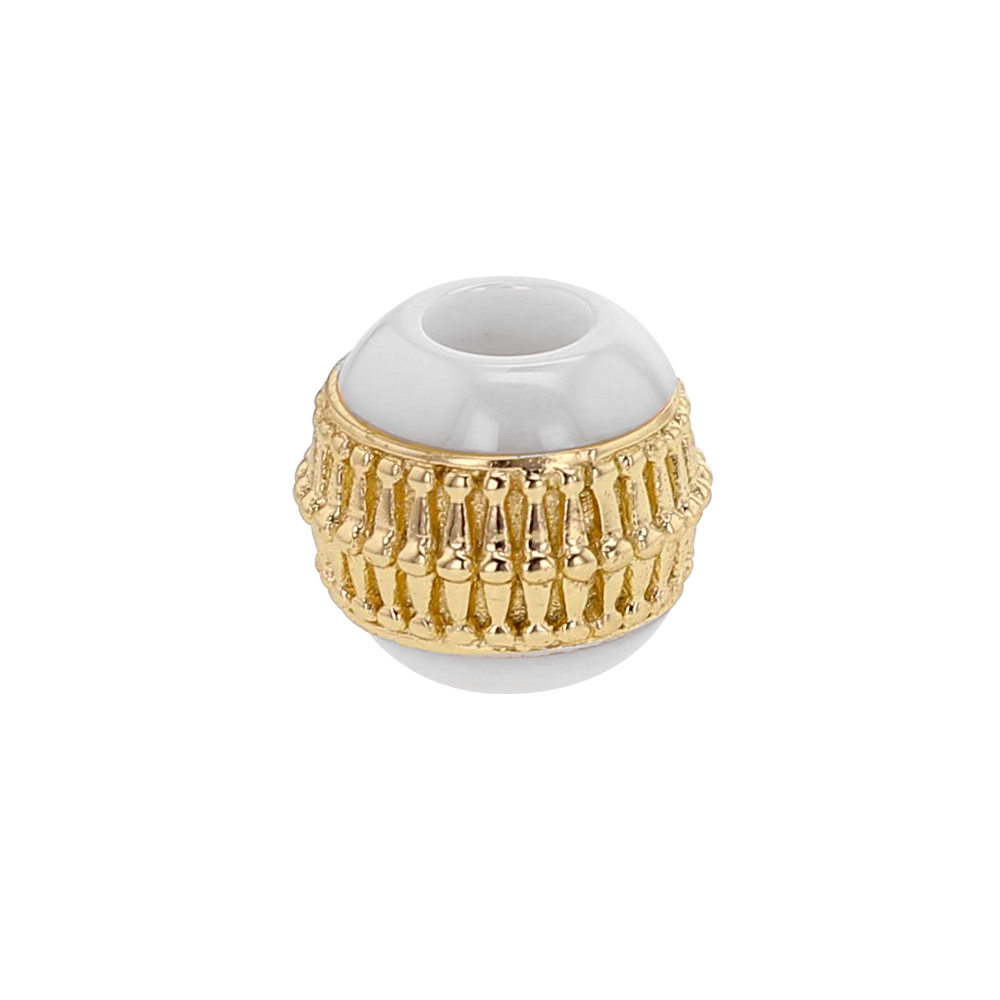 Perle blanche en céramique avec stries en argent 925/1000 doré rose