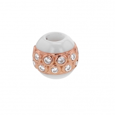 Perle blanche en céramique et argent 925/1000 doré rose avec oxydes de zirconium (sertis clos)
