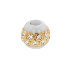 Perle blanche en céramique et argent 925/1000 doré rose avec oxydes de zirconium (sertis clos)