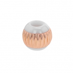 Perle blanche en céramique et argent 925/1000 doré rose avec stries