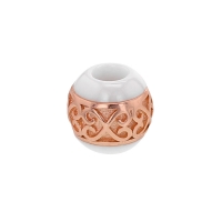 Perle blanche en céramique et argent 925/1000 doré rose - motif coeurs infinis