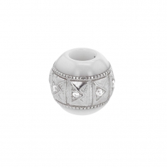 Perle blanche en céramique et argent 925/1000 rhodié ornés d'oxyde de zirconium - motif rectangles