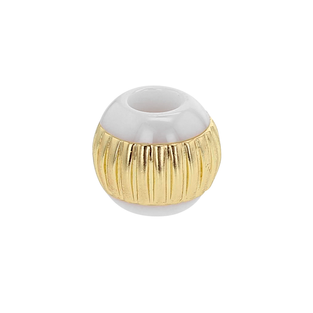 Perle blanche en céramique et argent 925/1000 doré rose avec stries