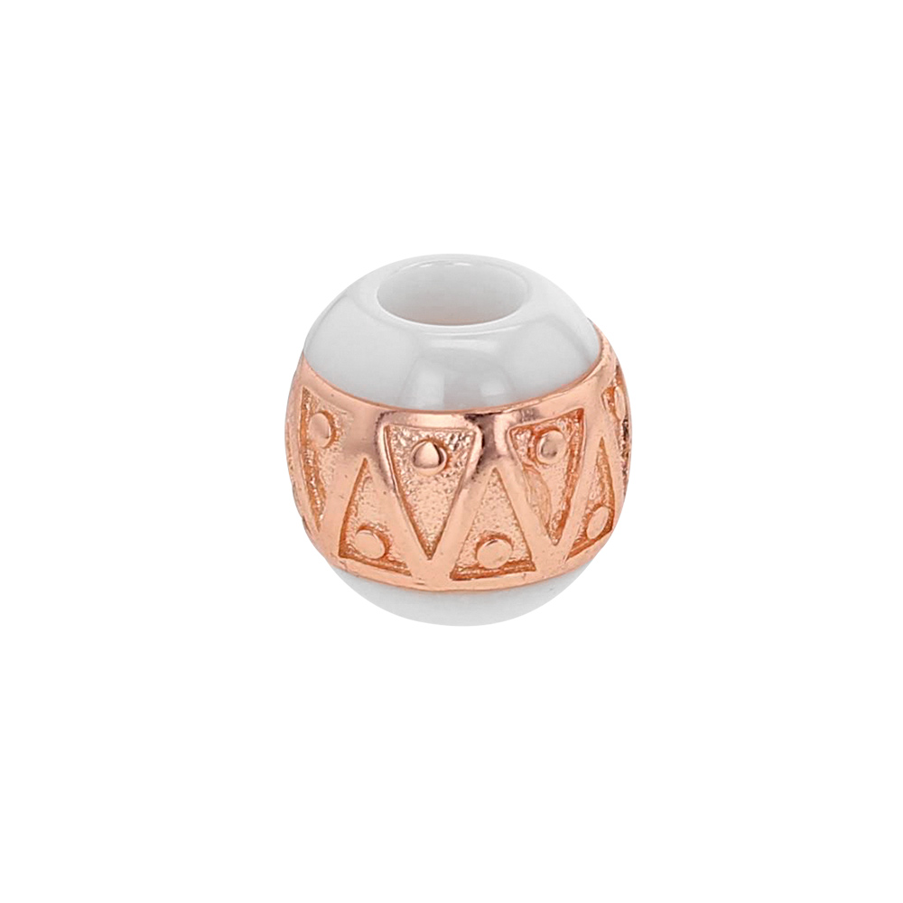 Perle blanche en céramique et argent 925/1000 doré rose - triangles