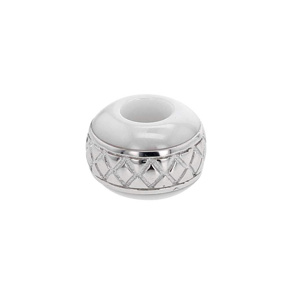 Perle blanche en céramique et argent 925/1000 rhodié - losanges