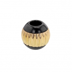Perle blanche en céramique noire et argent 925/1000 doré - motif stries