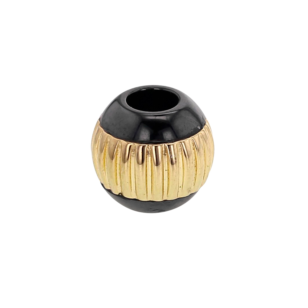 Perle blanche en céramique noire et argent 925/1000 doré - motif stries